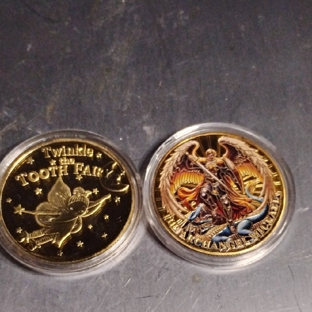 Gold Tooth Fairy and Archangel Michael Coins